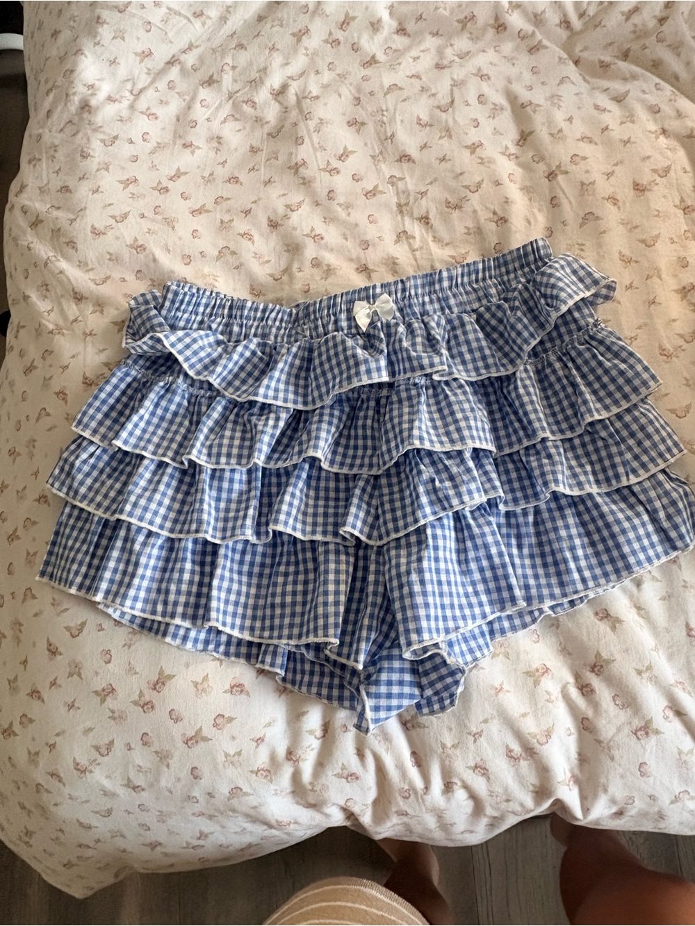 Amazon Blue Gingham Ruffle Skort Shorts
